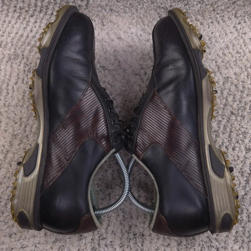 FootJoy DryJoys Tour Golf Shoes Mens Size 9 Black Brown Leather Lace Up Spikes